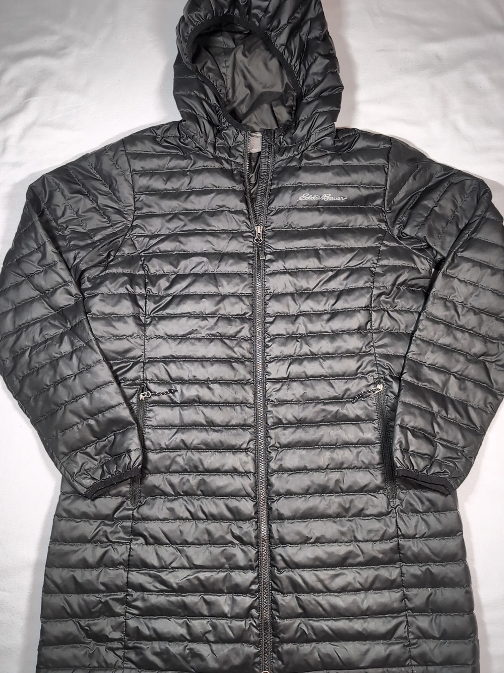 Eddie Bauer 80%down Black Hooded Long Puffer Coat